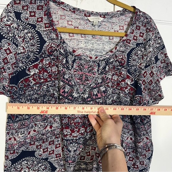 Lucky Brand Bohemian Short Sleeve Top Floral Size 1X Pink Red Blue White - Picture 4 of 6